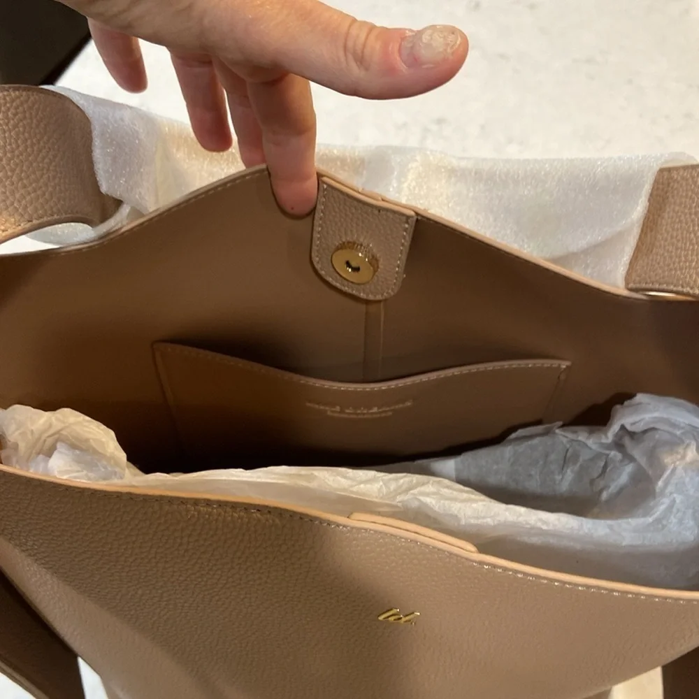 LIKE DREAMS NEW Desert Dreamer vegan leather large tote shoulder bag - Taupe/Tan